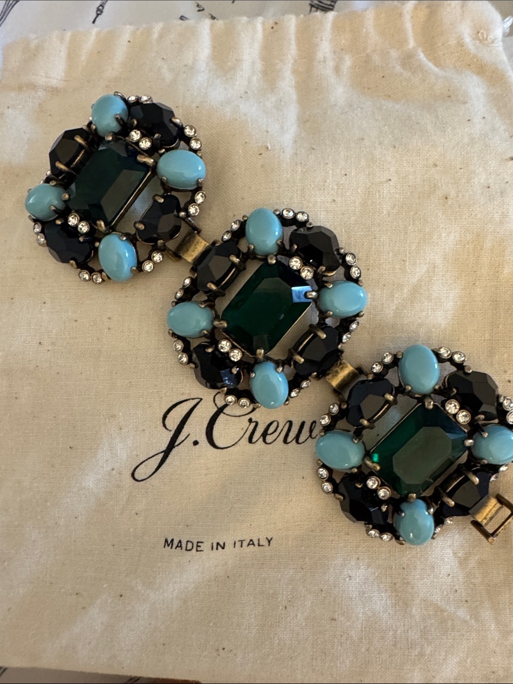 J. Crew Turquoise & Emerald Cluster Bracelet with Black Accents